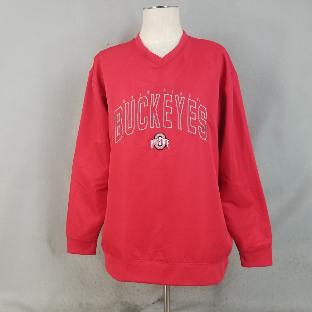 Hanes Windshirt Sweater Mens 2XL Red Ohio State Buckeyes V-Neck Pullover Logo